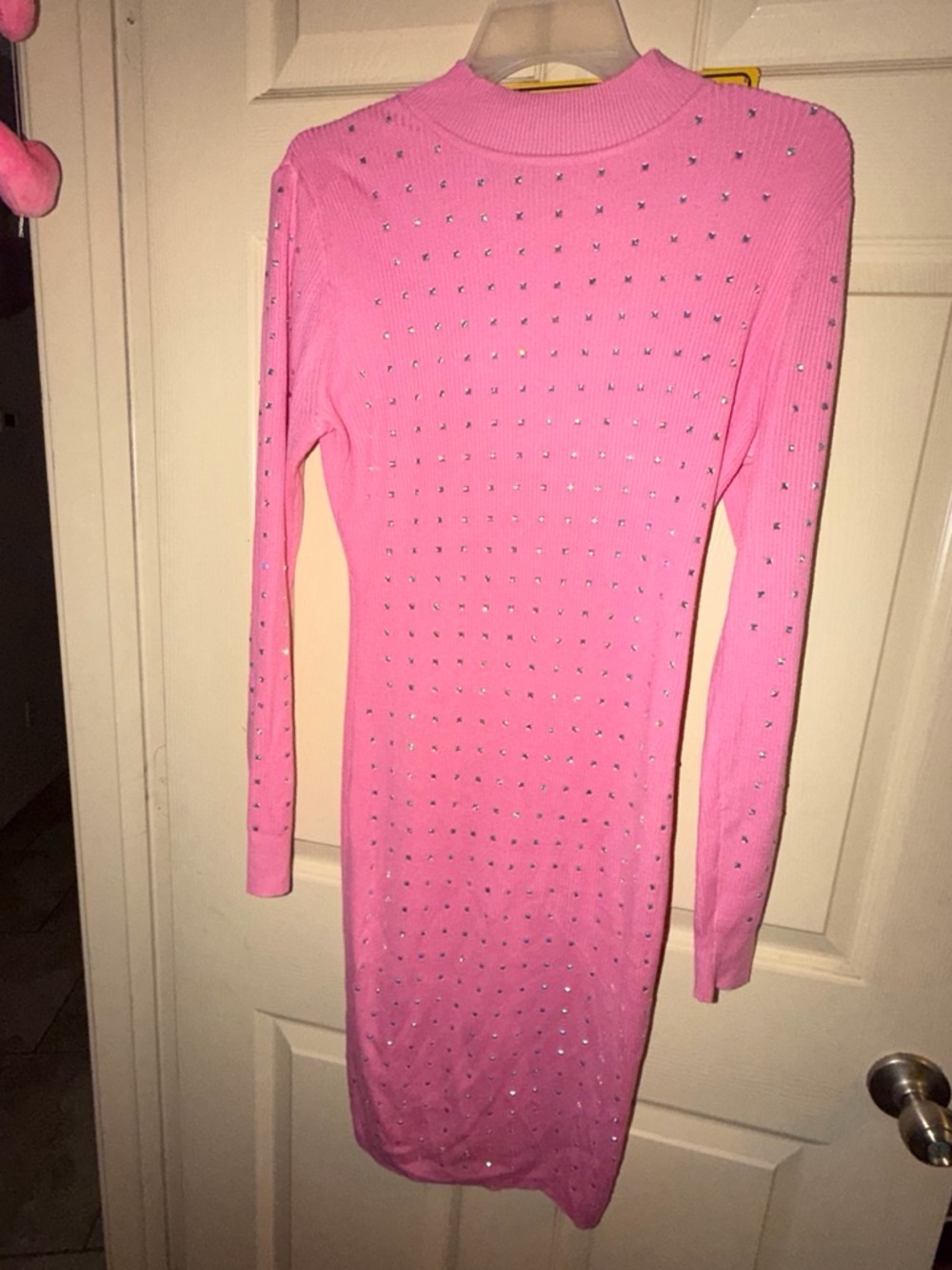 Almost Famous Pink Long Sleeve Rhinestone Bodycon Dress